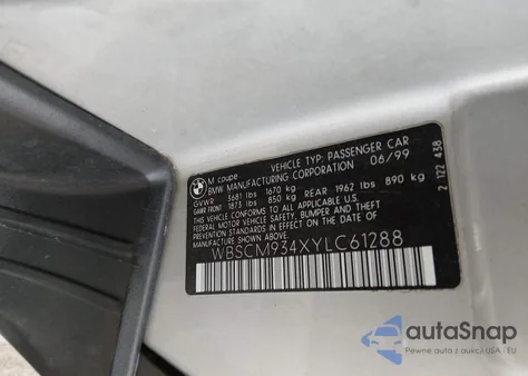 2000 BMW M from USA, damaged, VIN WBSCM934XYLC61288